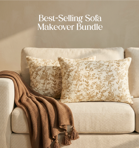 Luxury Sofa Makeover Set | Deep Chestnut Knitted Sofa Throw paired with Cushions - Set of 2