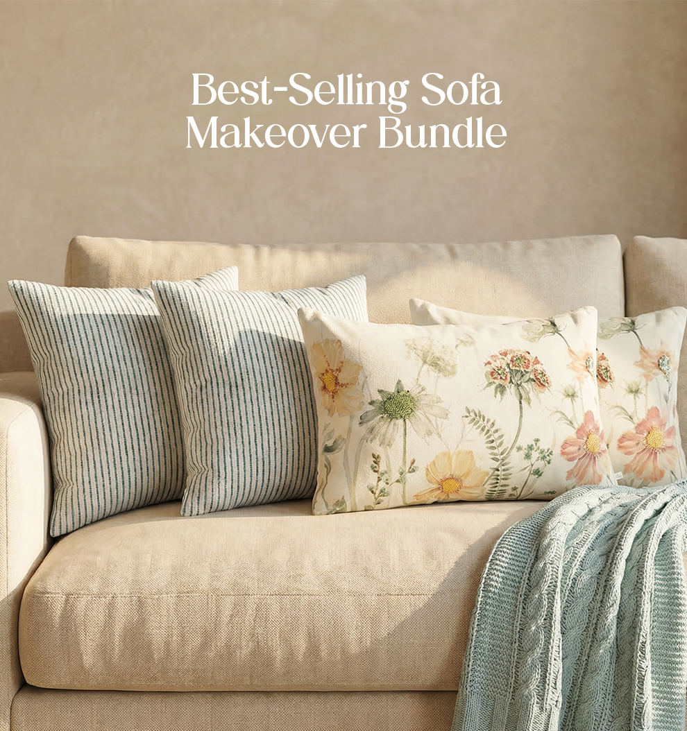 Luxury Sofa Makeover Set | Icy Lace Knitted Sofa Throw paired with Cushion Covers - Set of 4