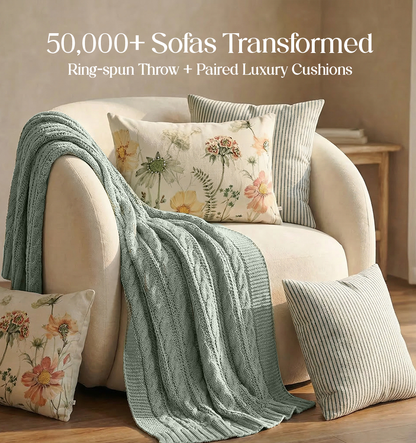 Luxury Sofa Makeover Set | Icy Lace Knitted Sofa Throw paired with Cushion Covers - Set of 4