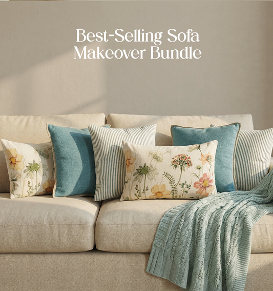Luxury Sofa Makeover Set | Icy Lace Knitted Sofa Throw paired with Cushions - Set of 6