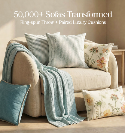 Luxury Sofa Makeover Set | Icy Lace Knitted Sofa Throw paired with Cushions - Set of 6