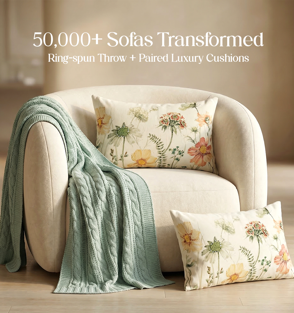 Luxury Sofa Makeover Set | Icy Lace Knitted Sofa Throw paired with Cushions - Set of 2