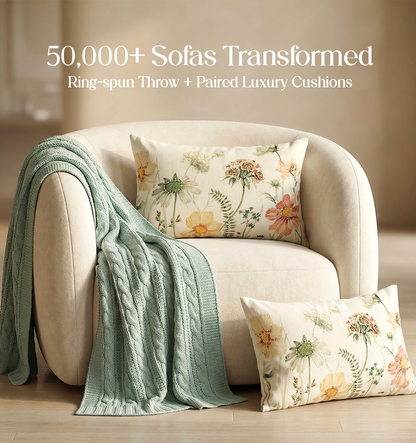 Luxury Sofa Makeover Set | Icy Lace Knitted Sofa Throw paired with Cushions - Set of 2