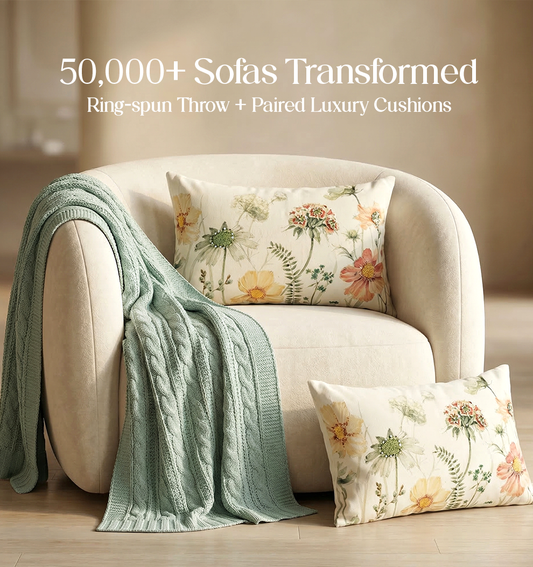 Luxury Sofa Makeover Set | Icy Lace Knitted Sofa Throw paired with Cushions - Set of 2