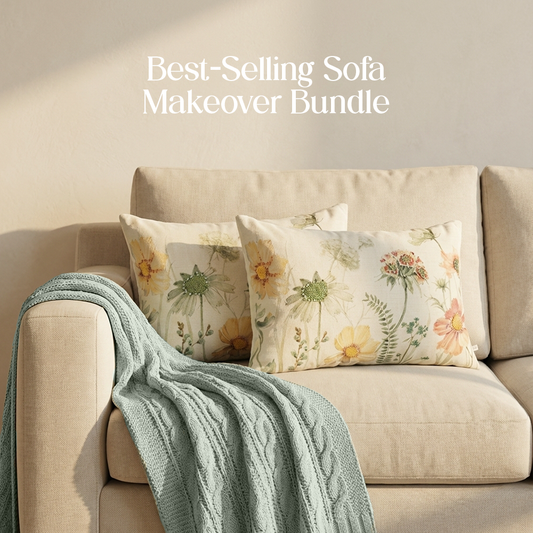 Luxury Sofa Makeover Set | Knitted Sofa Throw paired with Cushions - Icy Lace - Set of 2