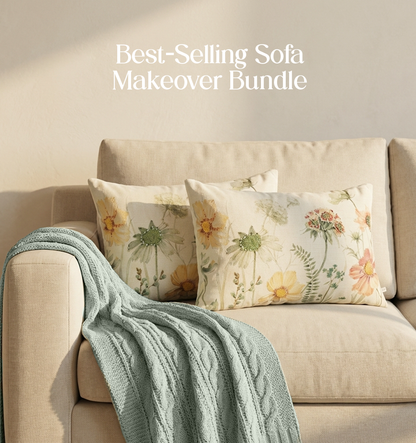 Luxury Sofa Makeover Set | Icy Lace Knitted Sofa Throw paired with Cushions - Set of 2