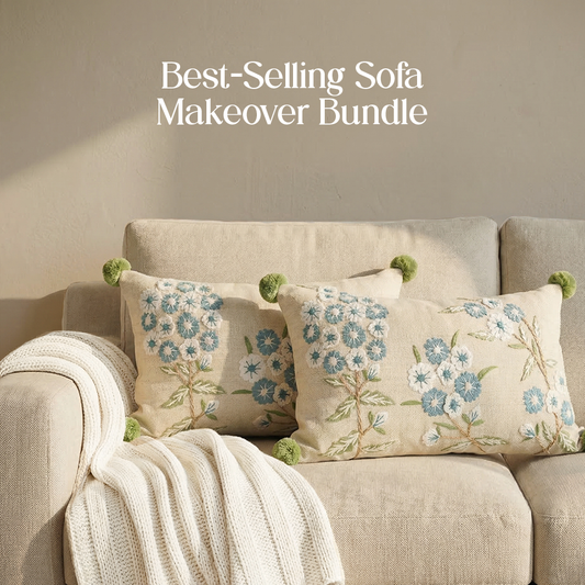 Luxury Sofa Makeover Set | Knitted Sofa Throw paired with Cushions - Seashell Ivory - Set of 2