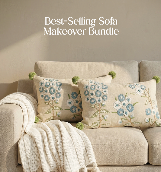 Luxury Sofa Makeover Set | Seashell Ivory Knitted Sofa Throw paired with Cushions - Set of 2