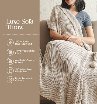 Luxury Sofa Makeover Set | Celestial White Knitted Sofa Throw paired with Cushions - Set of 2
