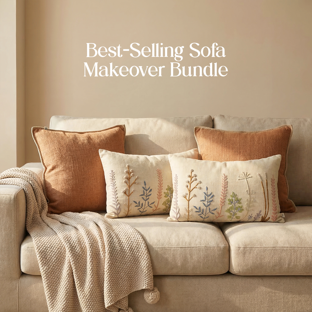 Luxury Sofa Makeover Set | Knitted Sofa Throw paired with Cushions - Celestial White - Set of 4