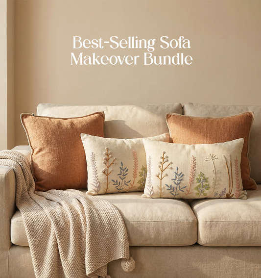 Luxury Sofa Makeover Set | Celestial White Knitted Sofa Throw paired with Cushions -Set of 4