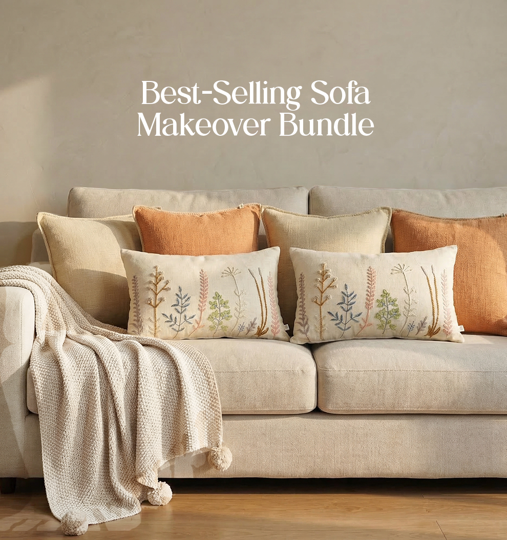 Luxury Sofa Makeover Set | Celestial White Knitted Sofa Throw paired with Cushions - Set of 6
