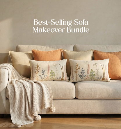 Luxury Sofa Makeover Set | Celestial White Knitted Sofa Throw paired with Cushions - Set of 6
