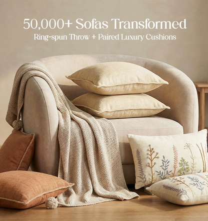 Luxury Sofa Makeover Set | Celestial White Knitted Sofa Throw paired with Cushions - Set of 6
