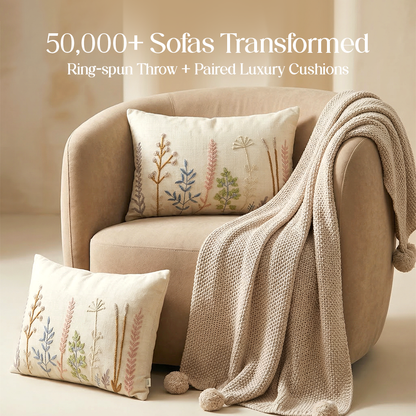 Luxury Sofa Makeover Set | Knitted Sofa Throw paired with Cushions - Celestial White - Set of 2