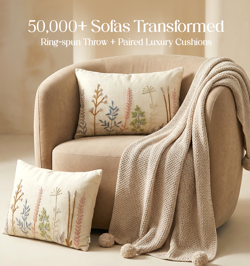 Luxury Sofa Makeover Set | Celestial White Knitted Sofa Throw paired with Cushions - Set of 2