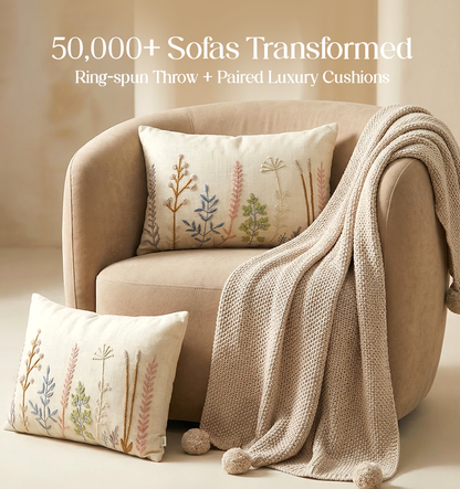 Luxury Sofa Makeover Set | Celestial White Knitted Sofa Throw paired with Cushions - Set of 2
