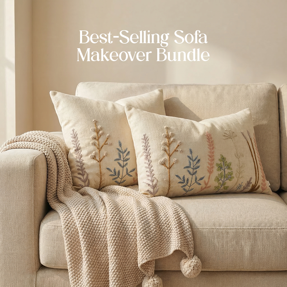 Luxury Sofa Makeover Set | Knitted Sofa Throw paired with Cushions - Celestial White - Set of 2