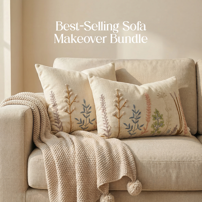 Luxury Sofa Makeover Set | Knitted Sofa Throw paired with Cushions - Celestial White - Set of 2