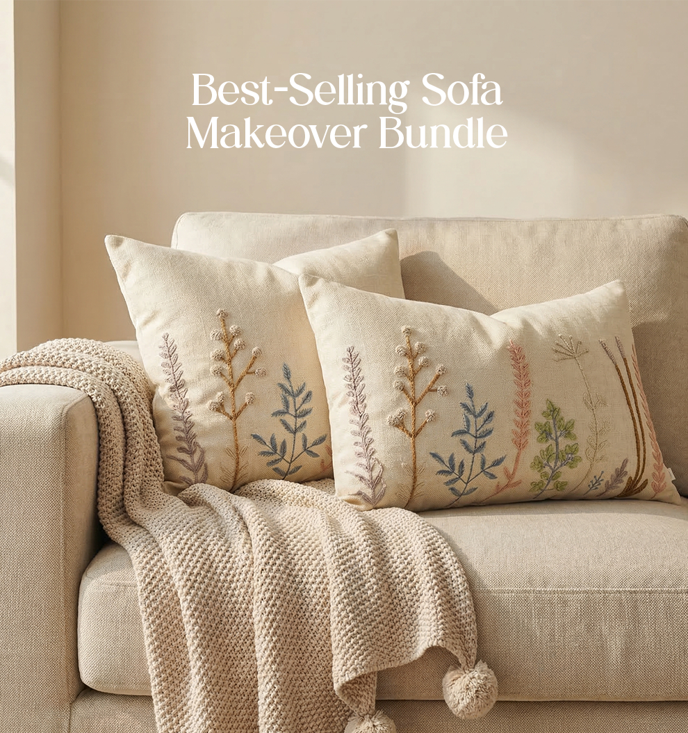 Luxury Sofa Makeover Set | Celestial White Knitted Sofa Throw paired with Cushions - Set of 2
