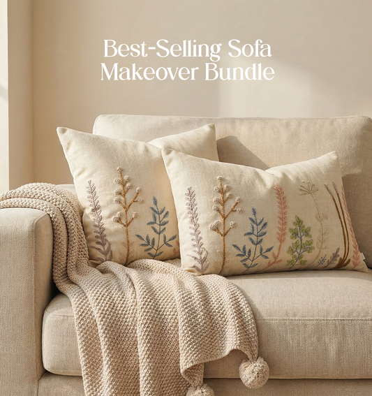 Luxury Sofa Makeover Set | Celestial White Knitted Sofa Throw paired with Cushions - Set of 2