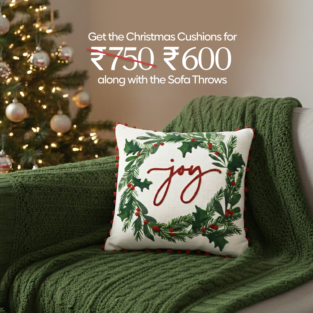 Paudha’s Handcrafted Cotton Filled Christmas Cushions – Joyful Wreath