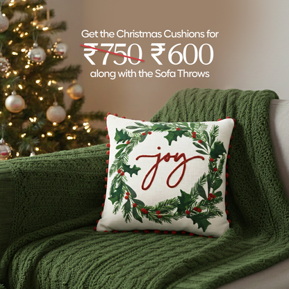 Paudha’s Handcrafted Cotton Filled Christmas Cushions – Joyful Wreath