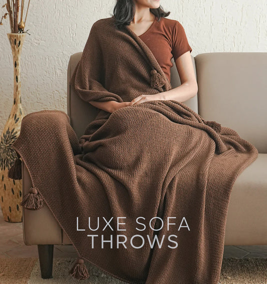 Paudha’s Exquisite All-Season Stripped Breathable 100% Cotton Knitted Sofa Throw - Deep Chestnut