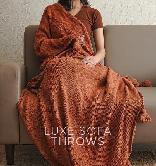 Paudha’s Exquisite All-Season Stripped Breathable 100% Cotton Knitted Sofa Throw - Cinnamon Blaze