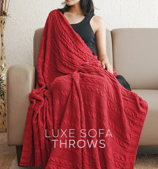 Paudha’s Exquisite Windsor Luxe All-Season Breathable 100% Cotton Knitted Sofa Throw - Rustic Flame