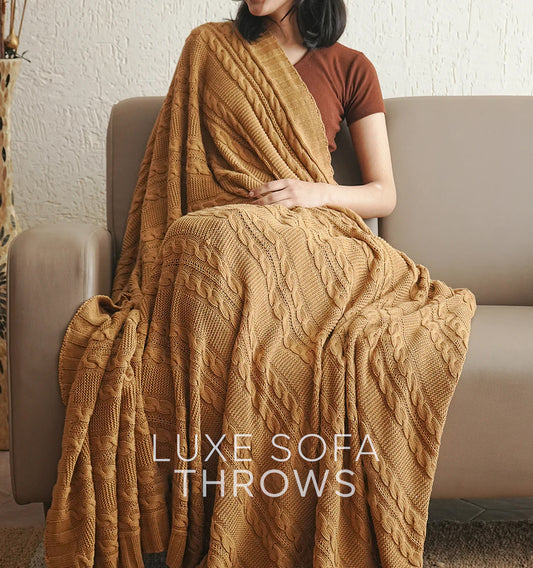 Paudha’s Exquisite Windsor Luxe All-Season, Breathable, 100% Cotton Knitted Sofa Throw - Desert Sun