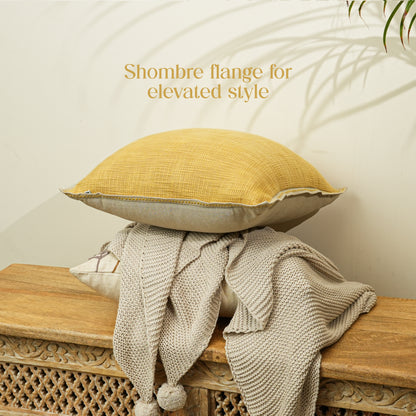 Paudha’s Handcrafted Embroidered Slub Cotton Rectangular Cushion Cover – Marigold Whisper