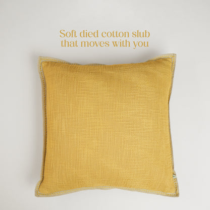 Paudha’s Handcrafted Embroidered Slub Cotton Rectangular Cushion Cover – Marigold Whisper