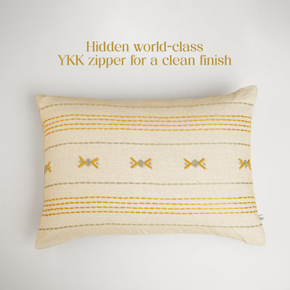 Paudha’s Handcrafted Embroidered Cotton Rectangular Cushion Cover – Honey Stitch